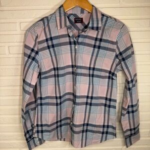 Untuckit Blue and Pink Plaid Cotton Long Sleeve Button Down Top, Women’s Size 2